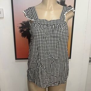 ELLE Plaid Black White Top Sz S